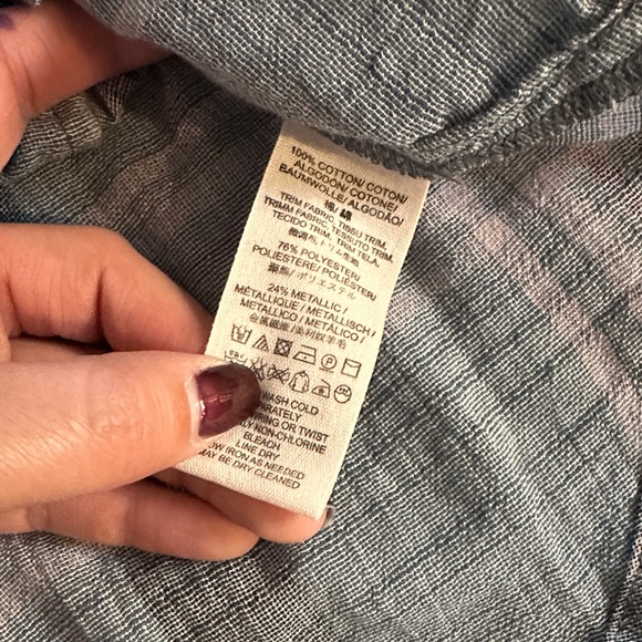 Free People Blue Cropped Cutie Plaid Button Down Shirt Airy Crinkle Medium - Picture 6 of 7